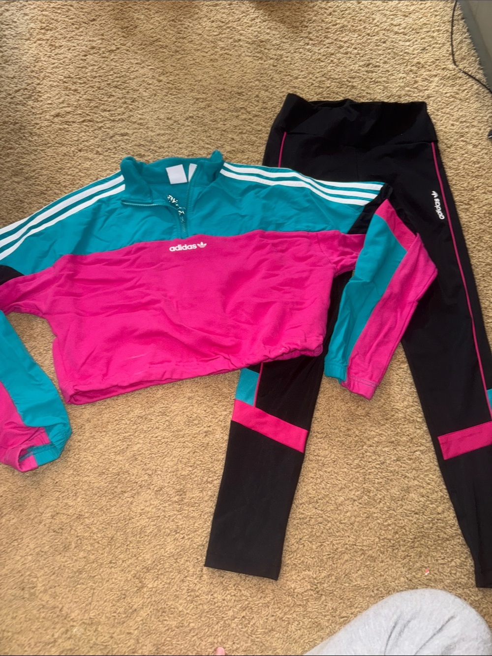 adidas Teal, Fuchsia & Black Colorblock Track Set